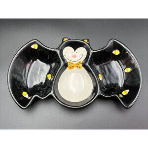 Collections Anthropomorphic Halloween Bat Bowl Chip Dip Candy Corn Divided Dish